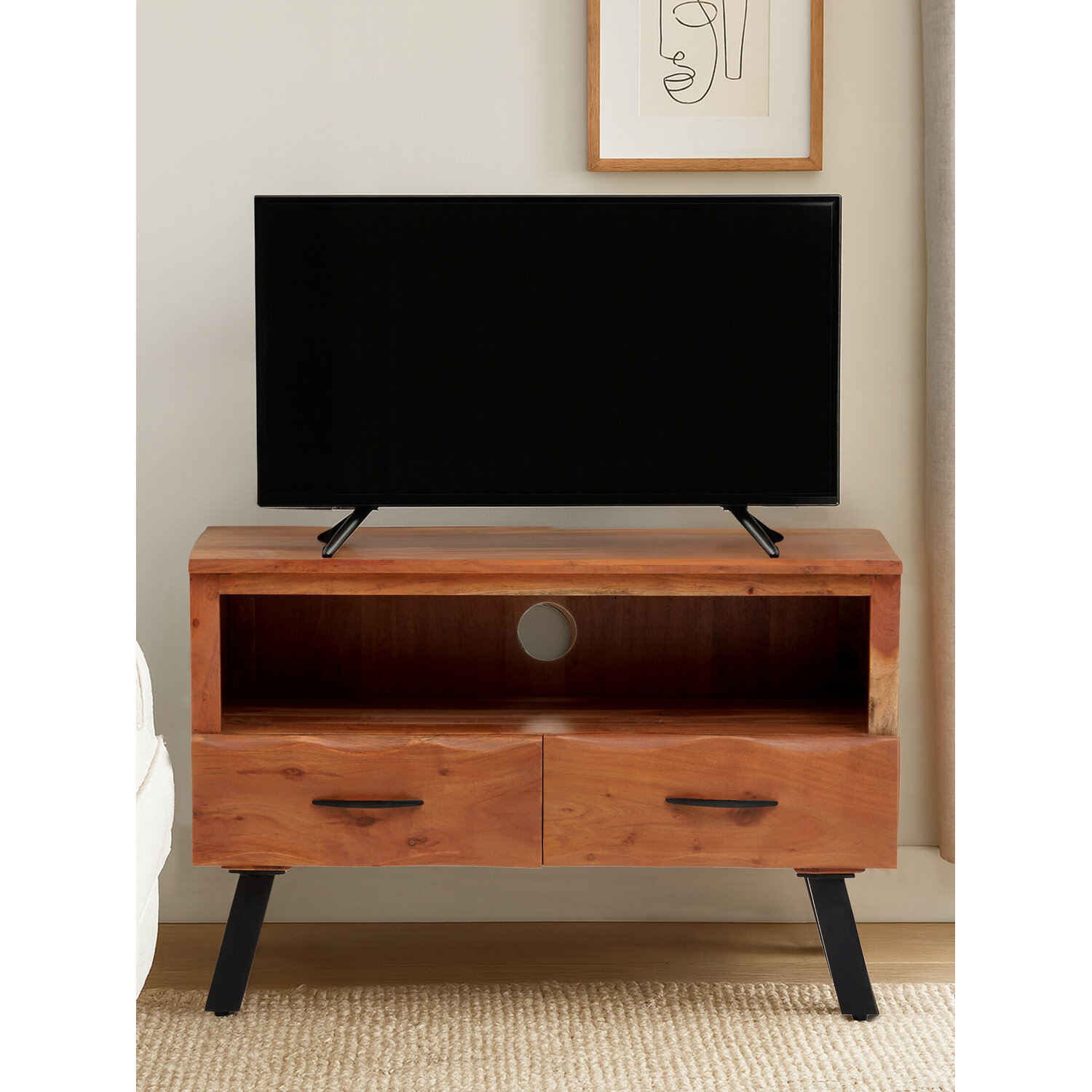 Nashik Two Drawer Acacia Media Unit - Black, Natural
