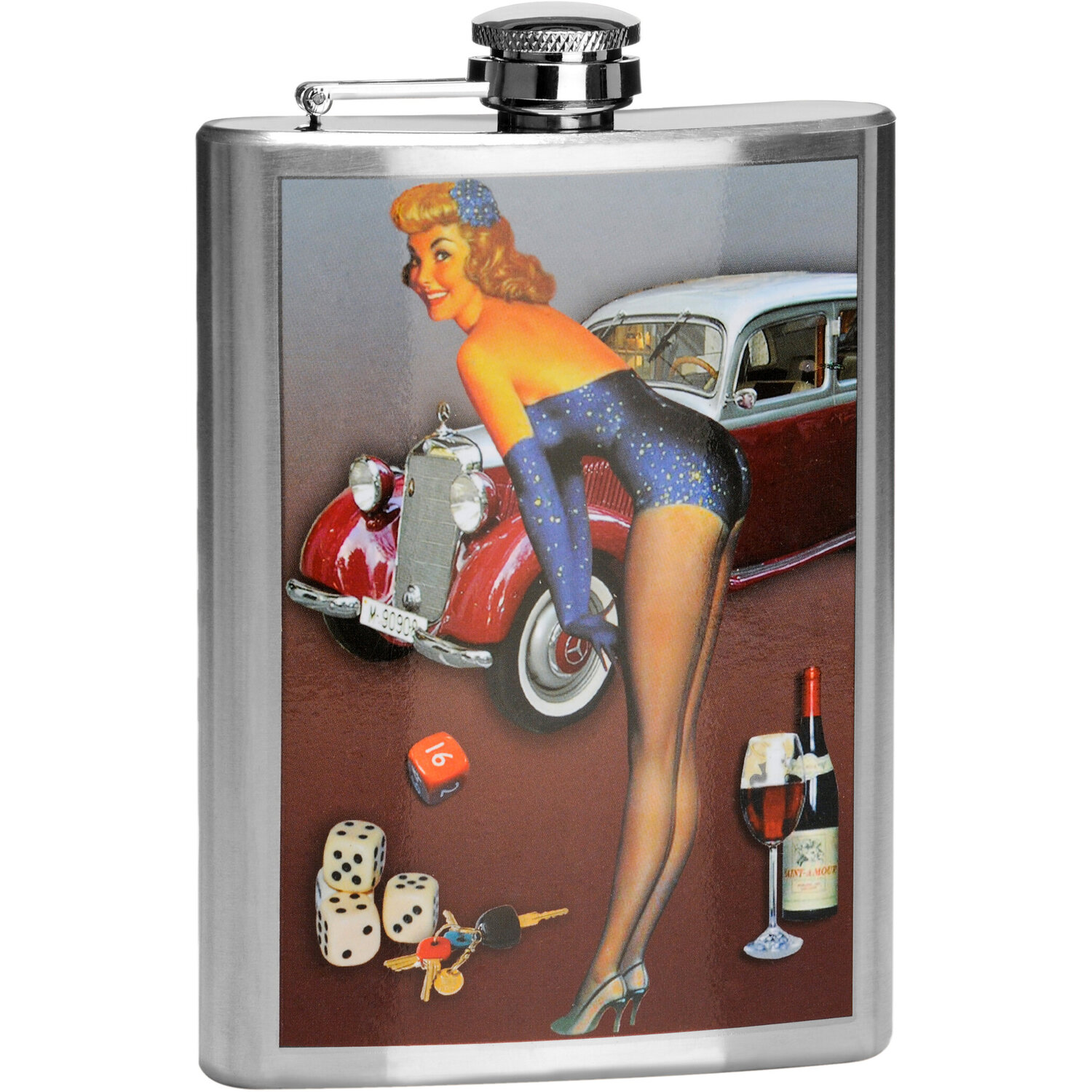 Pinup 8Oz Hip Flask - Silver