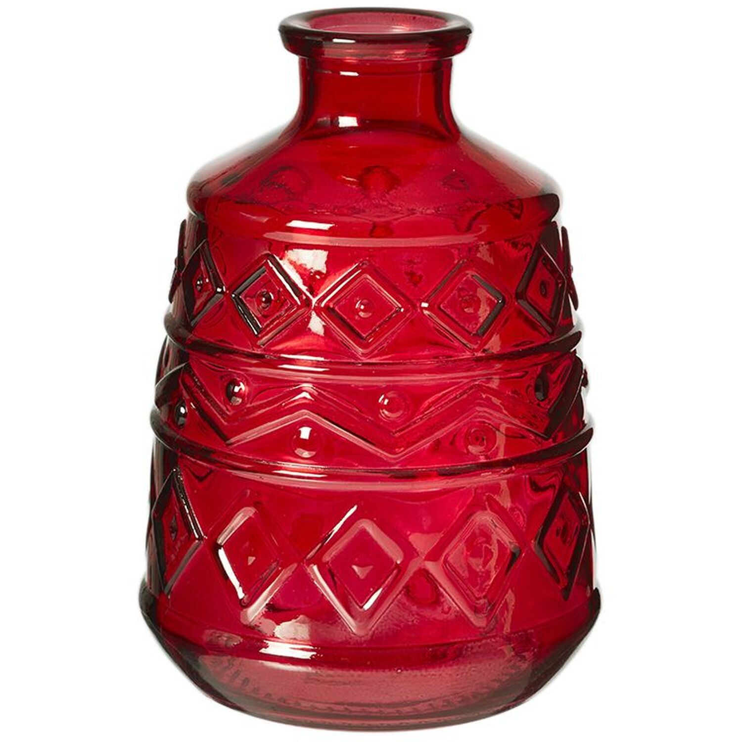 Aztec Pattern Glass Vase - Red