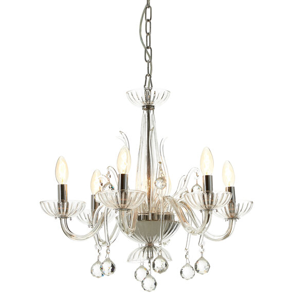 Morano 6 Bulb Clear Crystal Glass Chandelier