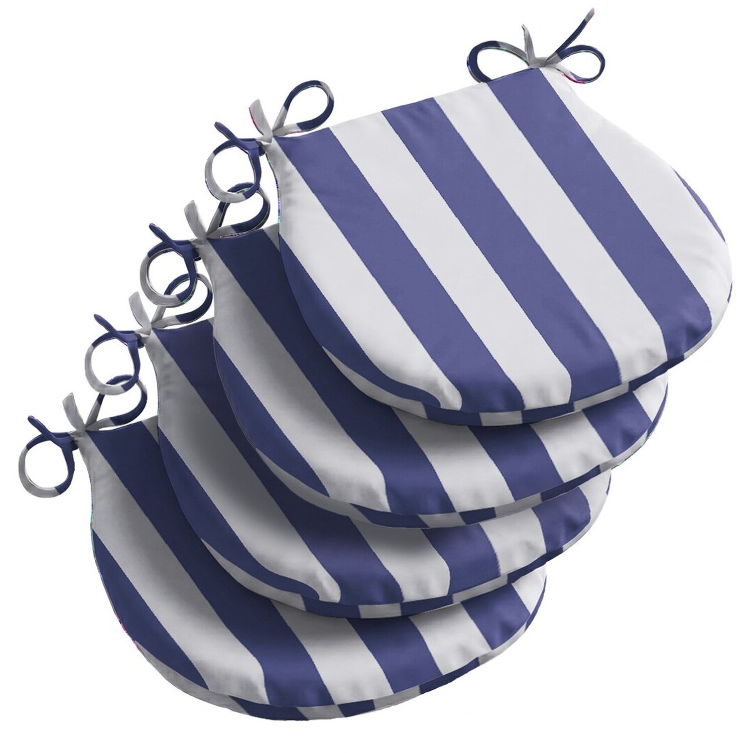 Livinluxury Wide Striped Outdoor D Shaped Seat Pad Blue - Blue/White / 4
