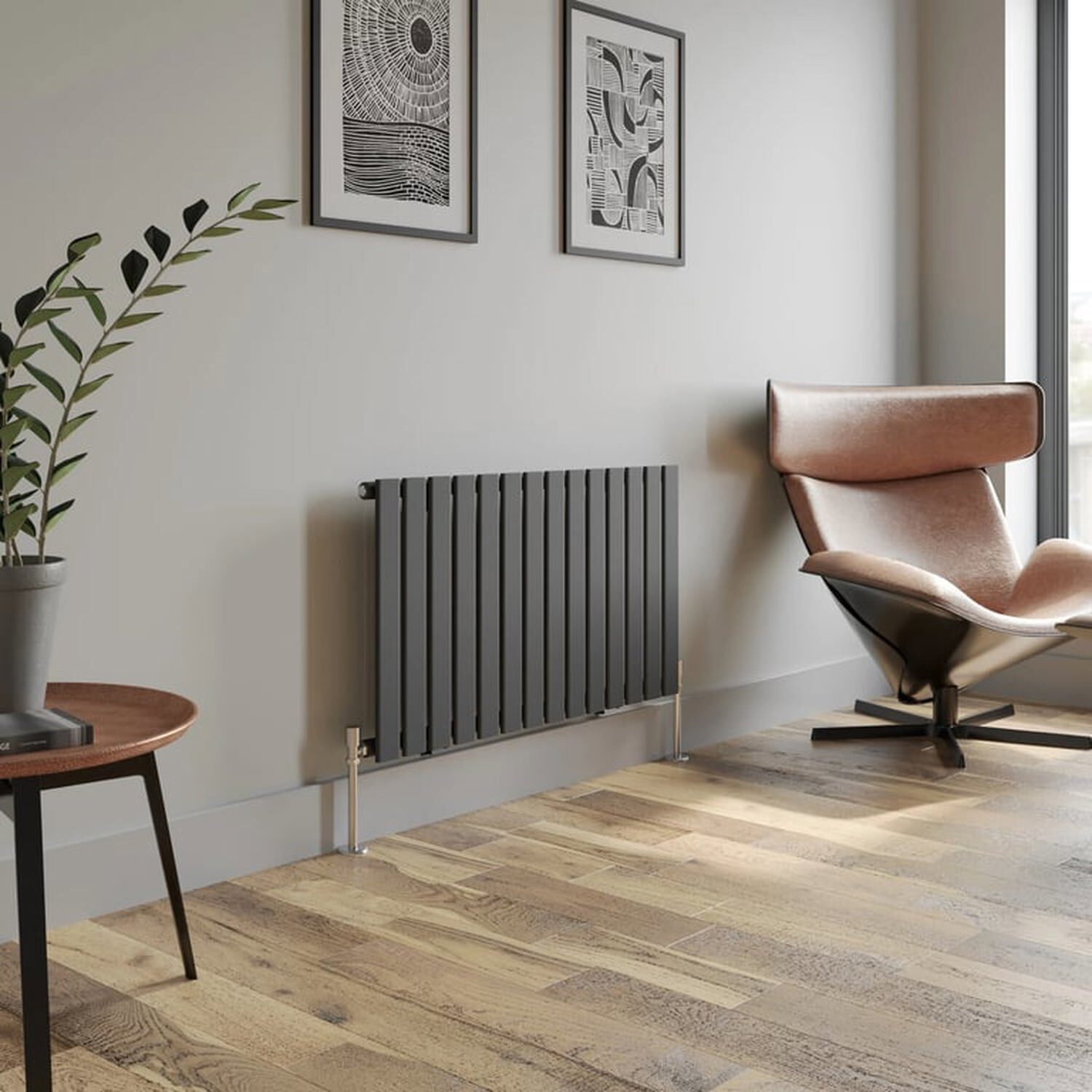 Temprazo Horizontal Single Flat Panel Designer Radiator - 600 X 760Mm Anthracite - Grey / 1060Mm / 600Mm