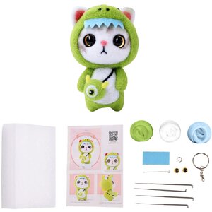 Green Cat Animal Needle Felting Starter Kit With Tools DIY