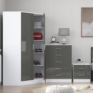 REFLECT Bundle - Corner Wardrobe + Chest + 2 Drawer Bedside - Grey/White