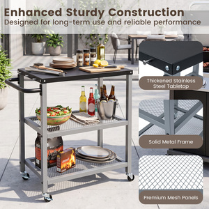 3-Tier Kitchen Rolling Grill Cart