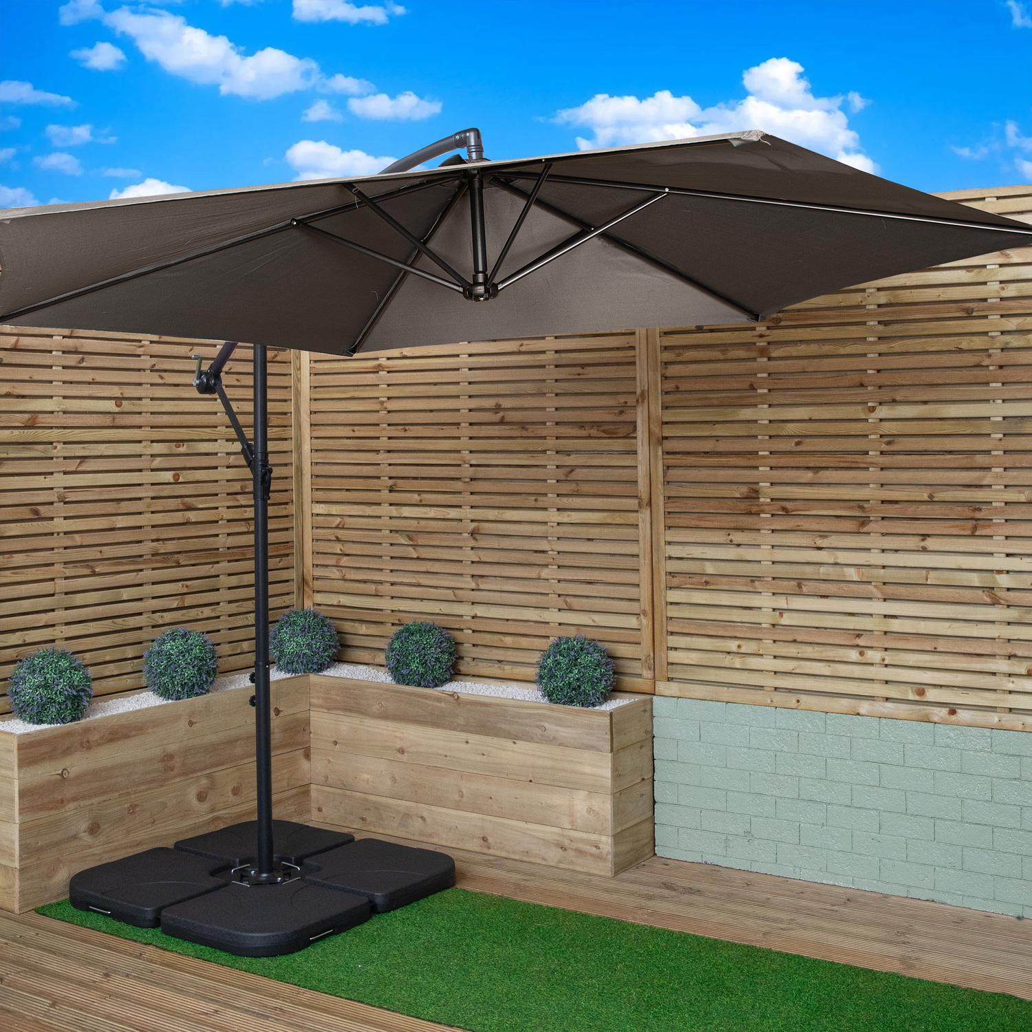 Samuel Alexander 3M Cantilever Banana Garden Parasol In Grey With Crank Handle And Parasol Base Weights Included - Grey