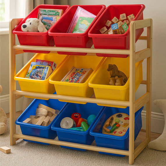 Kids 3 Tier Pine Frame Storage Unit