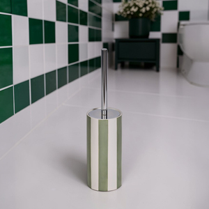 Pier Green & White Striped Toilet Brush & Holder