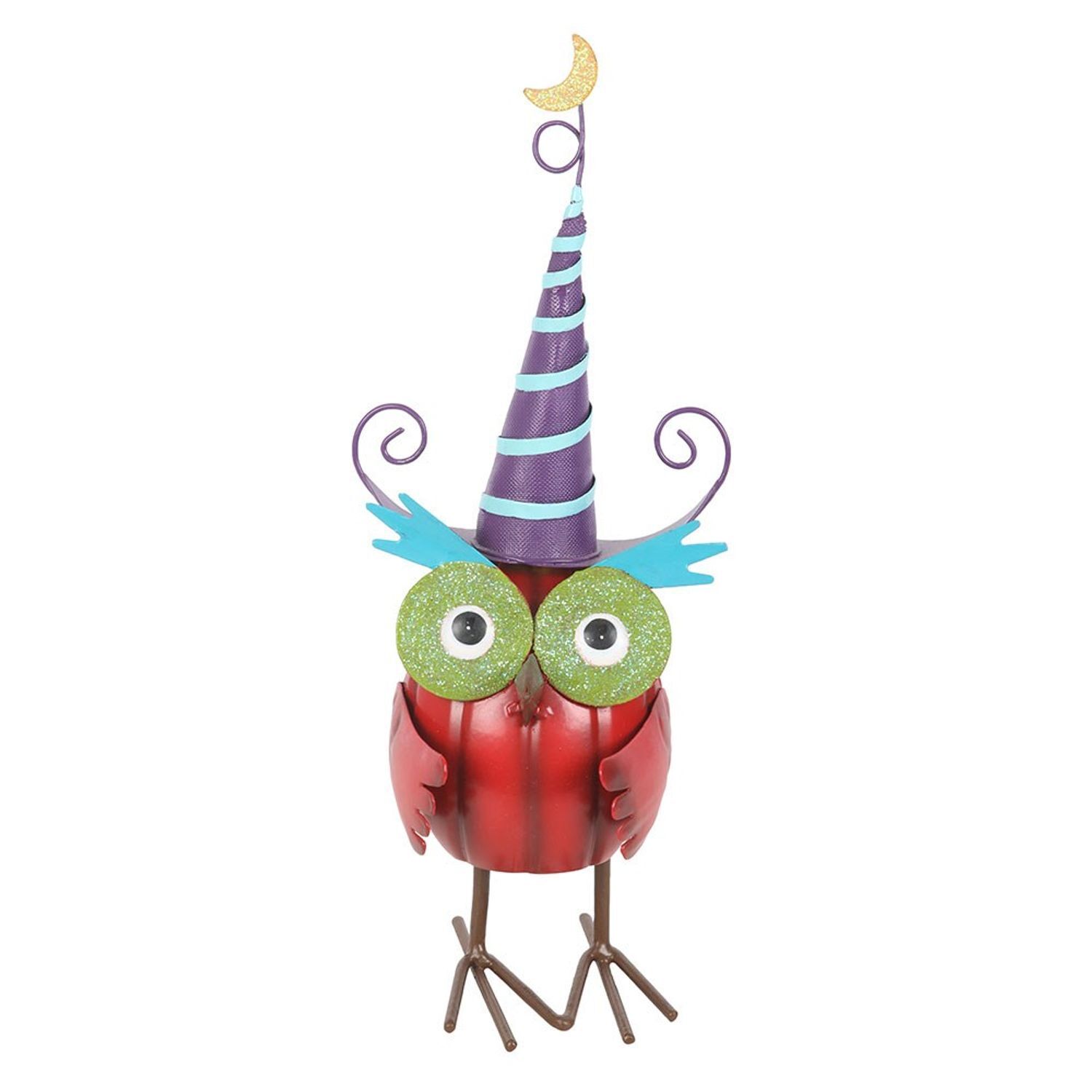 Something Different Metal Owl & Witch Hat Ornament - Red