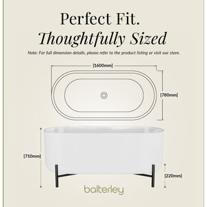 Balterley Contemporary Oval Freestanding Bath with Stand 1600mm x 770mm Modern