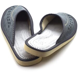 Men's Natural Suede Leather Slippers Shoes, Comfortable Slip-On Mules (Grey, Size: 11 UK / 46 EU)