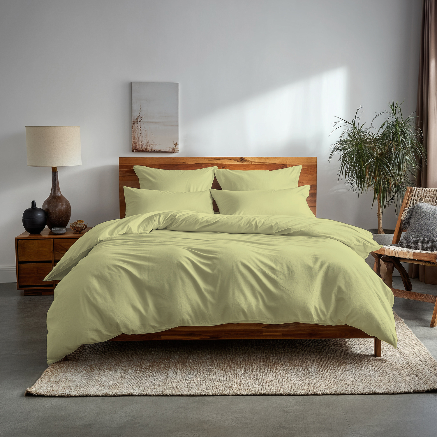Snug City Plain Dyed Easy Care Polycotton Duvet Cover & Pillowcase/s Set Bed Linen in Lemon | Size: Single