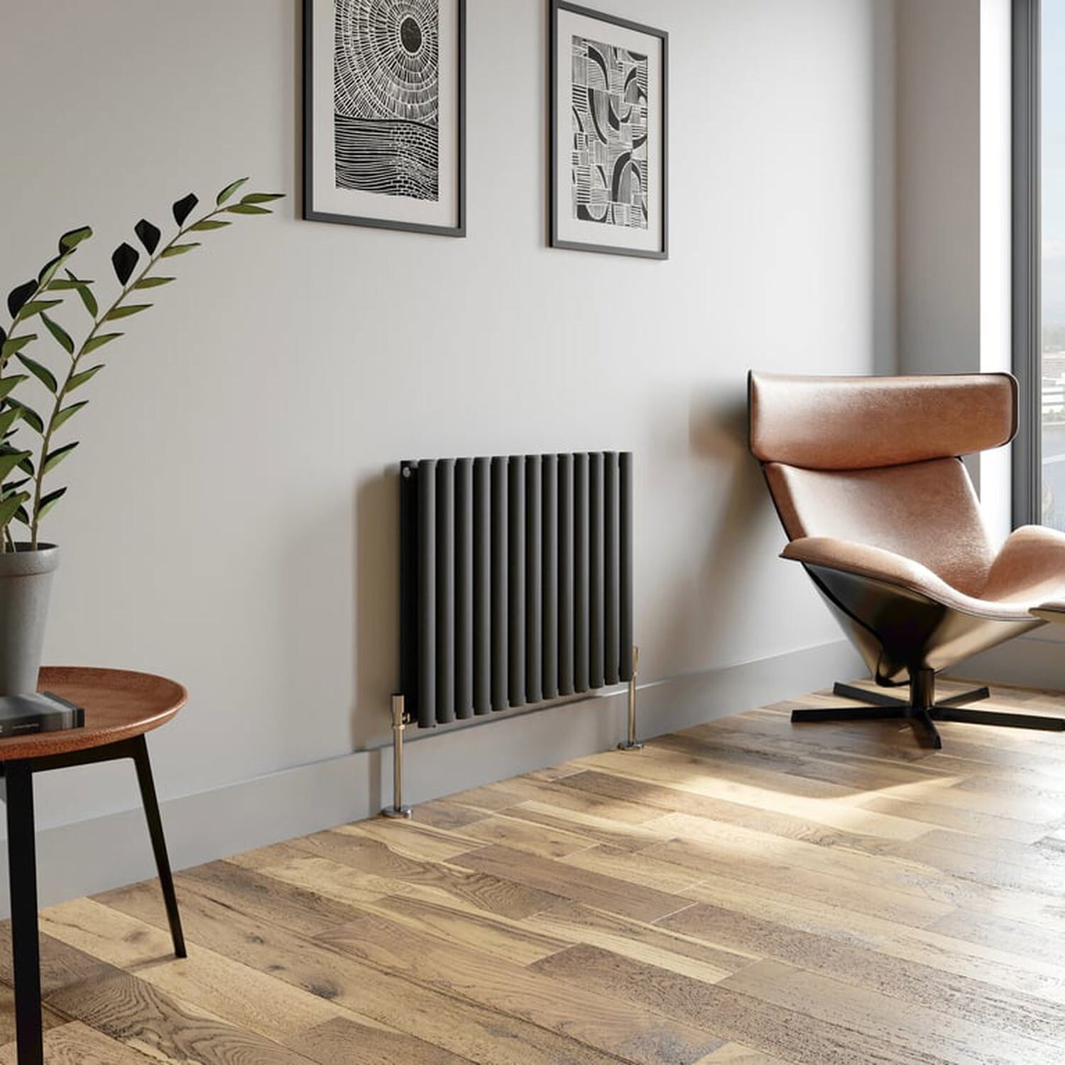 Temprazo Horizontal Oval Tube Double Panel Designer Radiator - 600 X 1440Mm Anthracite - Grey / 600Mm / 780Mm / 79Mm
