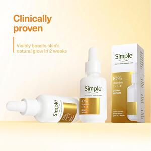 Simple Glow+ Serum 10% Vitamins C+E+F Booster Brightening Skin Care, 30ml