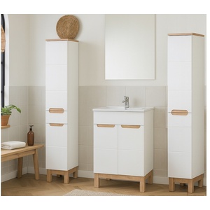 Bali 600mm bathroom set vanity sink laundry unit slim storage cabinet White Gloss and Oak Effect