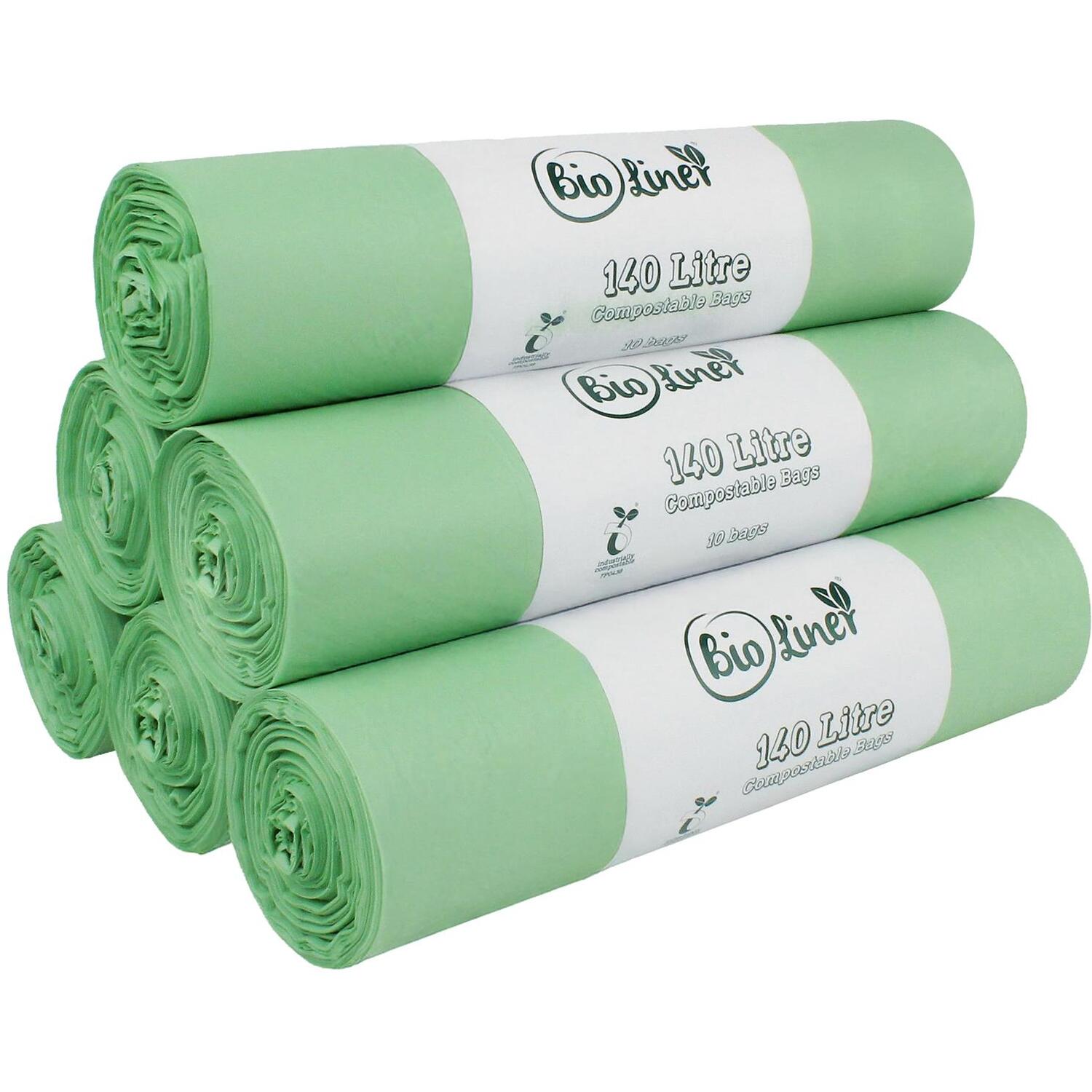 Bioliner 140 Litre Compostable Large Wheelie Bin Bags - Green / 6