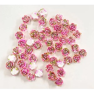 Pack of 50 Kawaii Pink and Green Rose Flower Resin Flat Back Cabochons