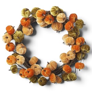 Velvet Orange and Green Pumpkin Halloween Wreath