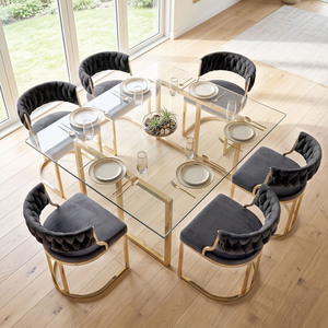 2 Pieces Modern Woven Upholstered Accent Dining Chairs with Curved Back