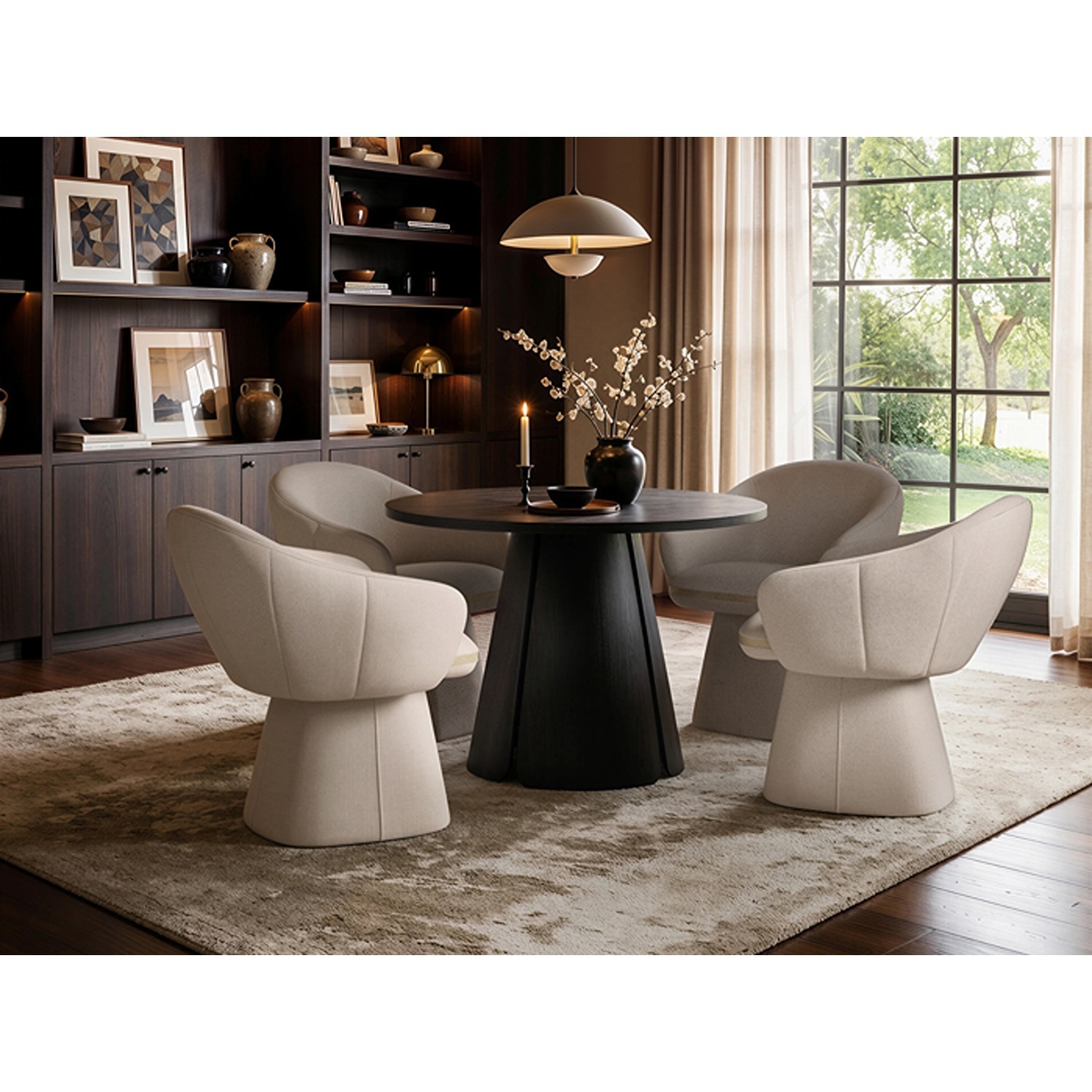 Solace+Co Ebony Black Extendable Dining Set With 4 Beige Sylvia Chairs - Black