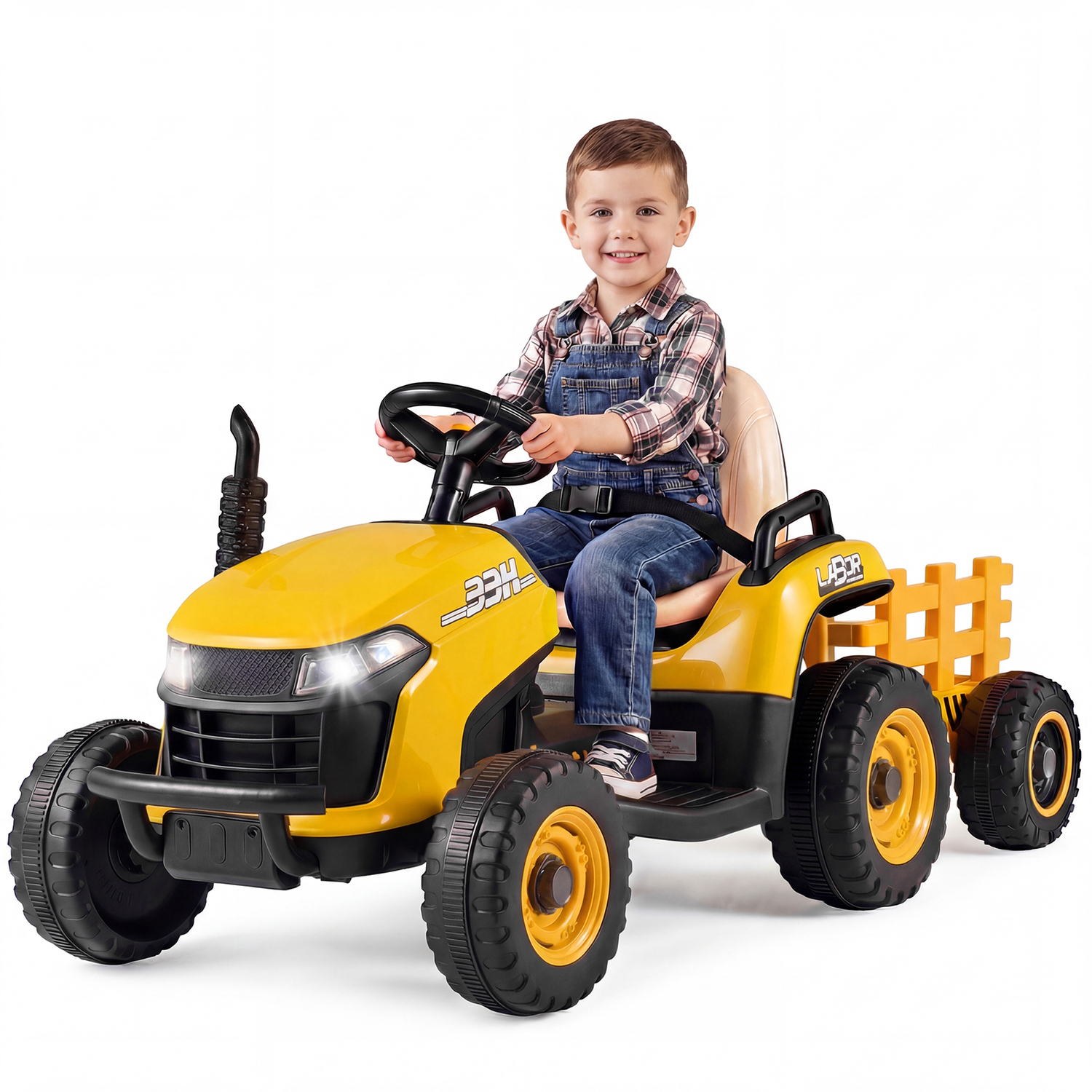 Costway Ride On Electric Tractor With Tiltable And Detachable Trailer-Green - Yellow