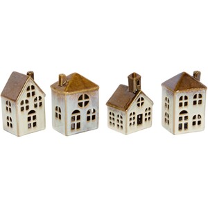 Set of 4 LED Reactive Glaze House Decorations