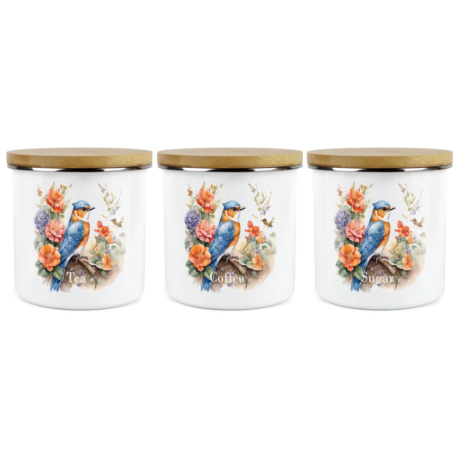 B&Q -  Nuthatch Bird TeaCoffee & Sugar SetFloral Nature Animals Wildlife Metal Enamel Tea Coffee Sugar Hot Drinks Storage Container - Image 4