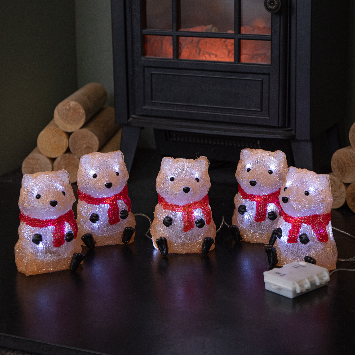 Light/White 14Cm Set Of 5 Battery Operated Up Christmas Fox Ornaments With 40 Cool Leds - Image 4