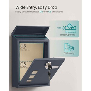 Wall Mounted Letterbox with Window Nameplate Lock, Grey