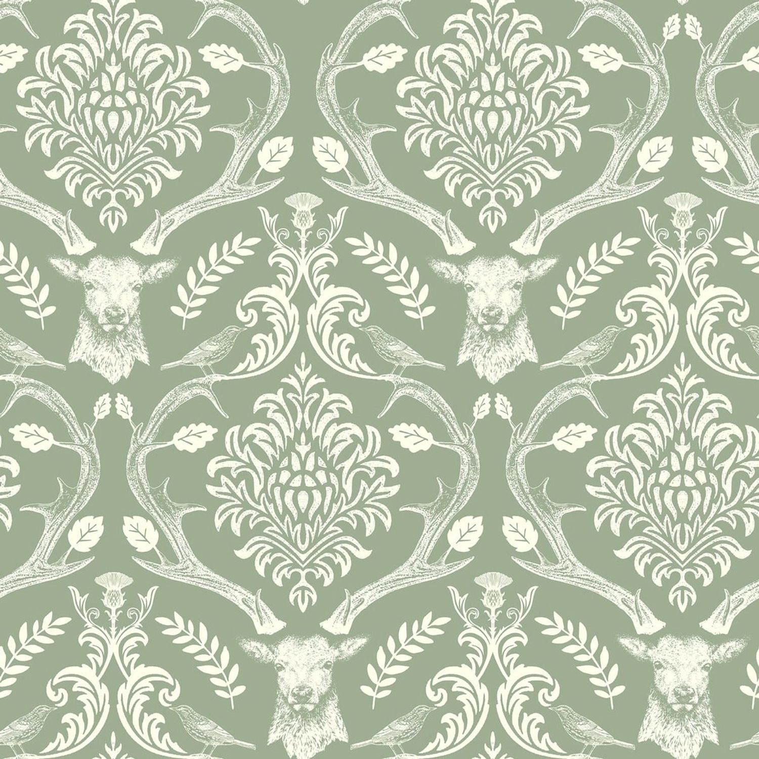 Arthouse Unisex Green Stag Damask Wallpaper In 53Cm - Image 2