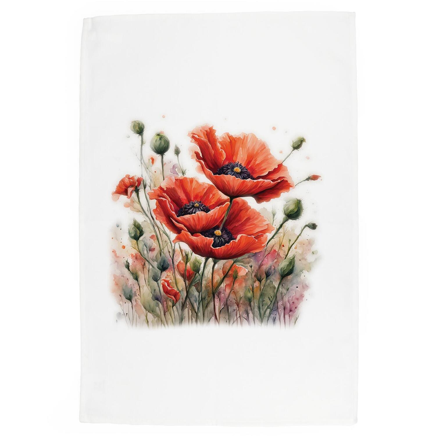 Floral Poppies Tea Towel - Watercolour Flowers Kitchen Dish Towel/Drying Cloth - Image 3