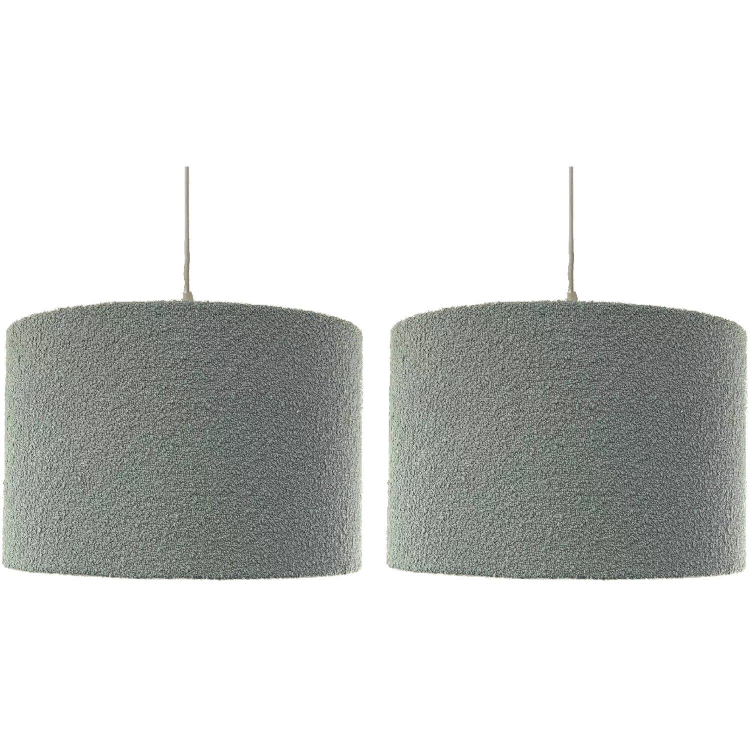 First Choice Lighting Set Of 2 Boucle Duckegg Easy Fit Fabric Pendant Shades - Grey