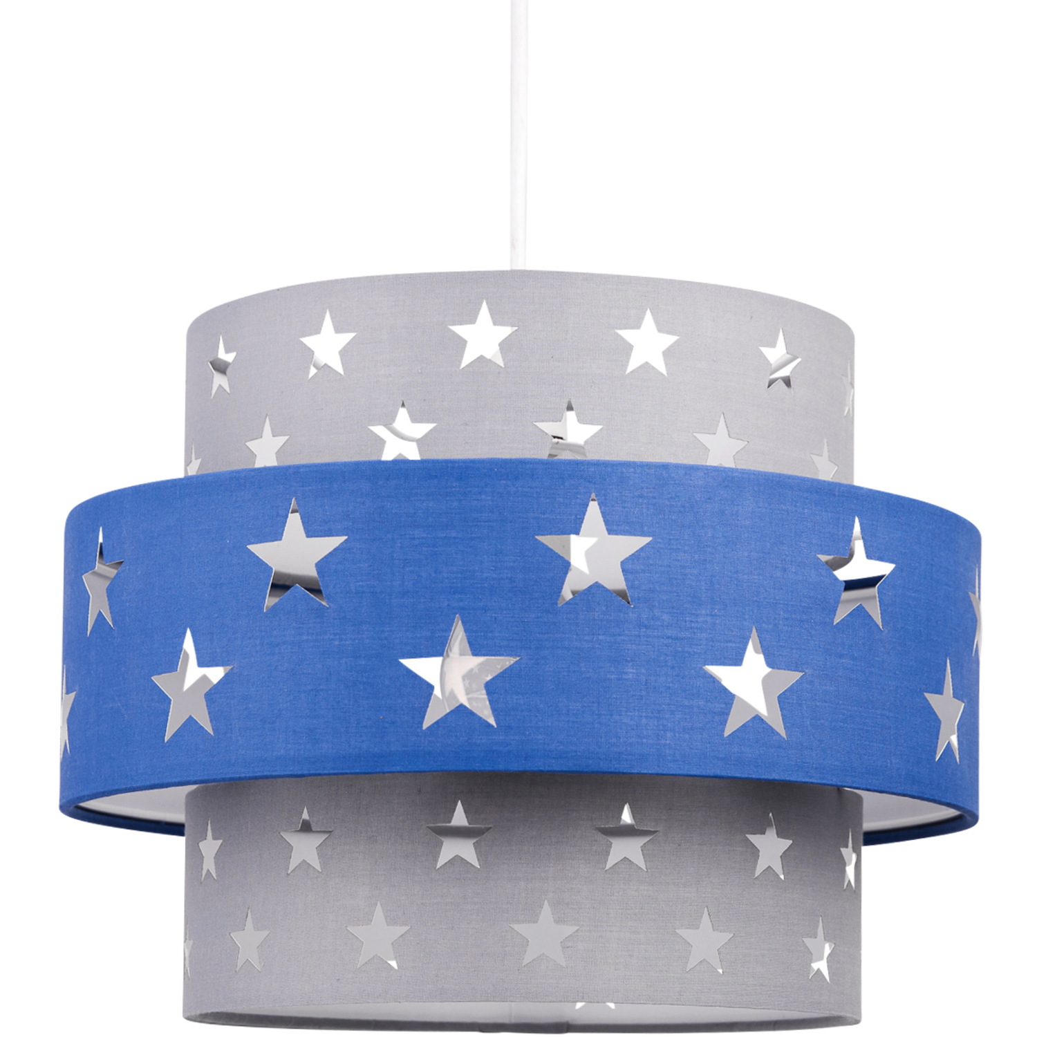 B&Q - Navy Blue And Grey Star Two Tier Lamp Shade - Image 2