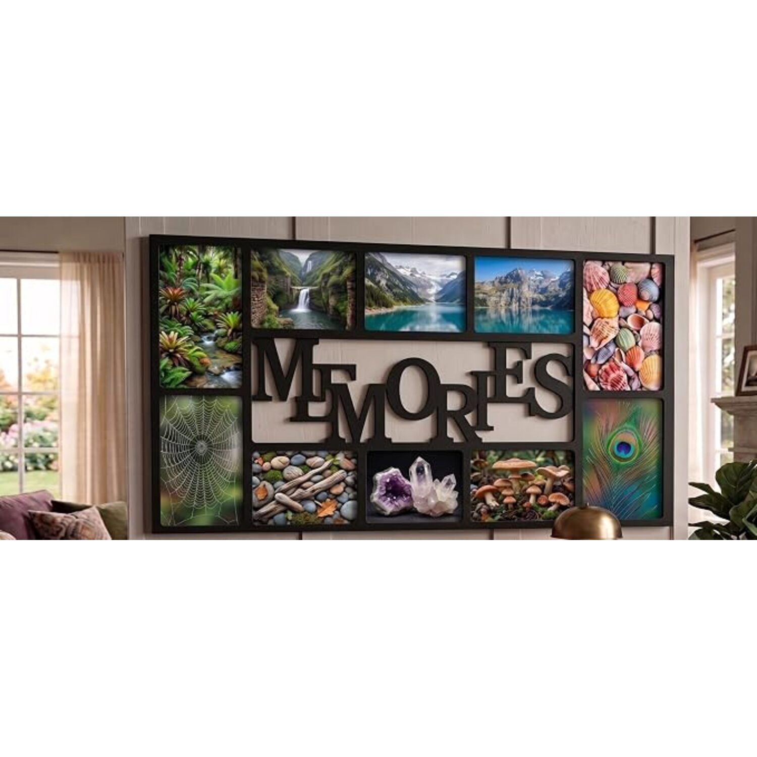 B&Q - Multi-Picture Photo 6X4'' & 7X5'' Frame 10 Apertures 'memories' Text Gift Idea Display Wall Hanging 71 X 36 X 3 Cm (Black) - Image 2