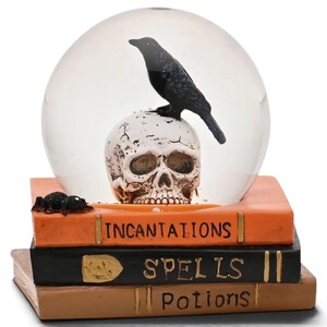 Skull and Crow on Spell Books Halloween Globe