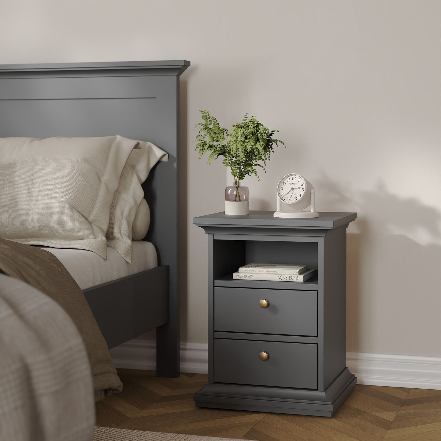 Furniture To Go Unisex Grey Paris Bedside Drawers In Size 2 - Image 4