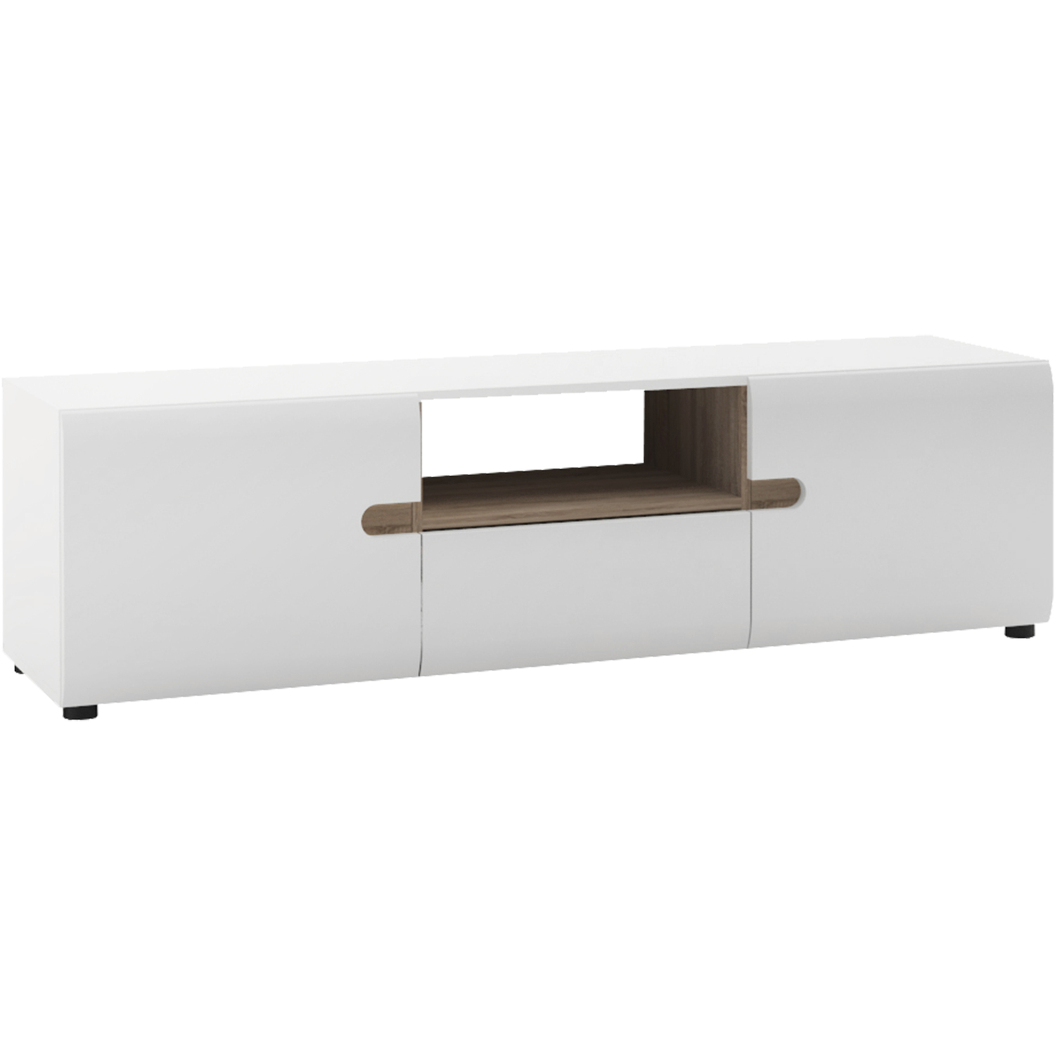 Rackhams White Chelsea Living Wide Tv Unit In With A Truffle Oak Trim - 1 - Image 6