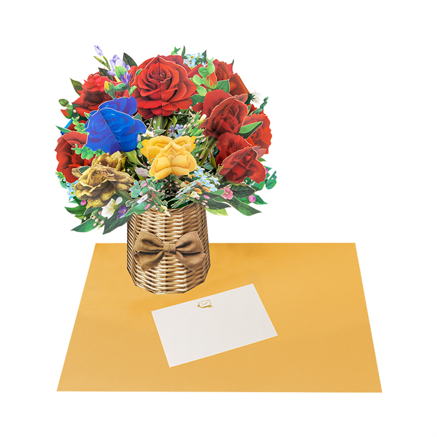  - Basket Of Colourful Roses Design 3D Pop-Up Card - Image 3