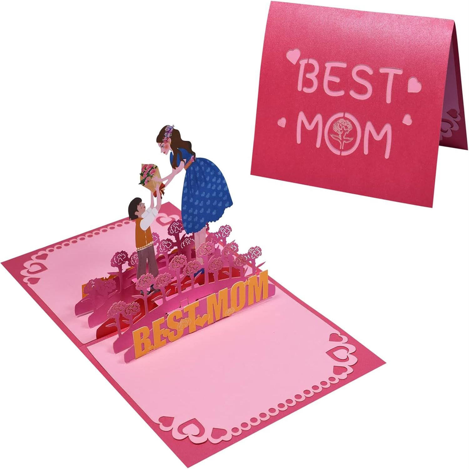 Brightfeel Best Mom & Kids Heartfelt 3D Pop Up Mother's Day Card - White