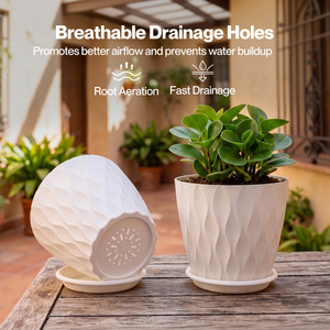 Plant Pots,5Pc 8 Inch Plant Pots Indoor,Drainage,PP Plastic,White