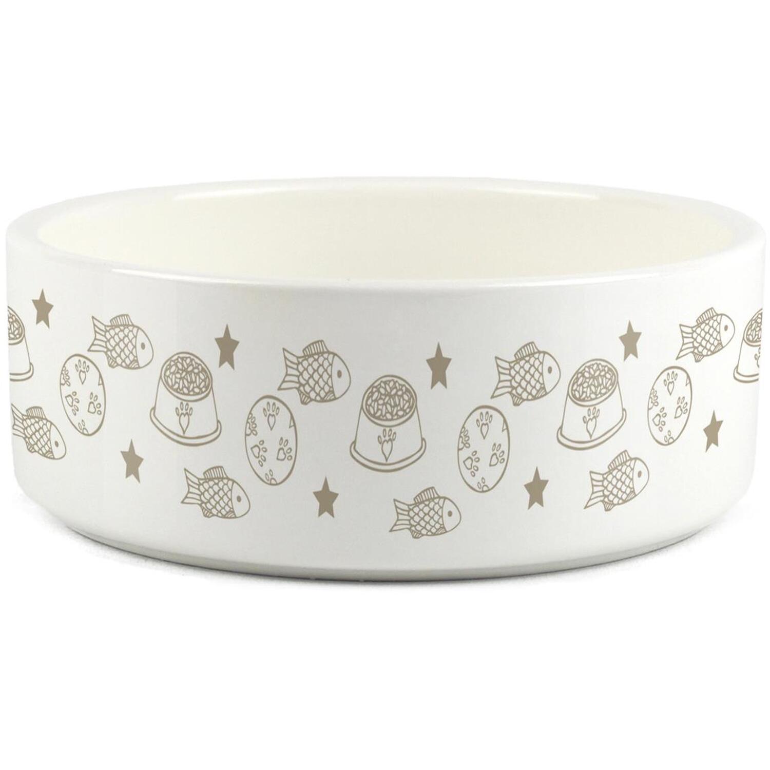B&Q - Fishes & Stars Small Ceramic Pet BowlWhite Food/drink Dish For Cats - Image 2