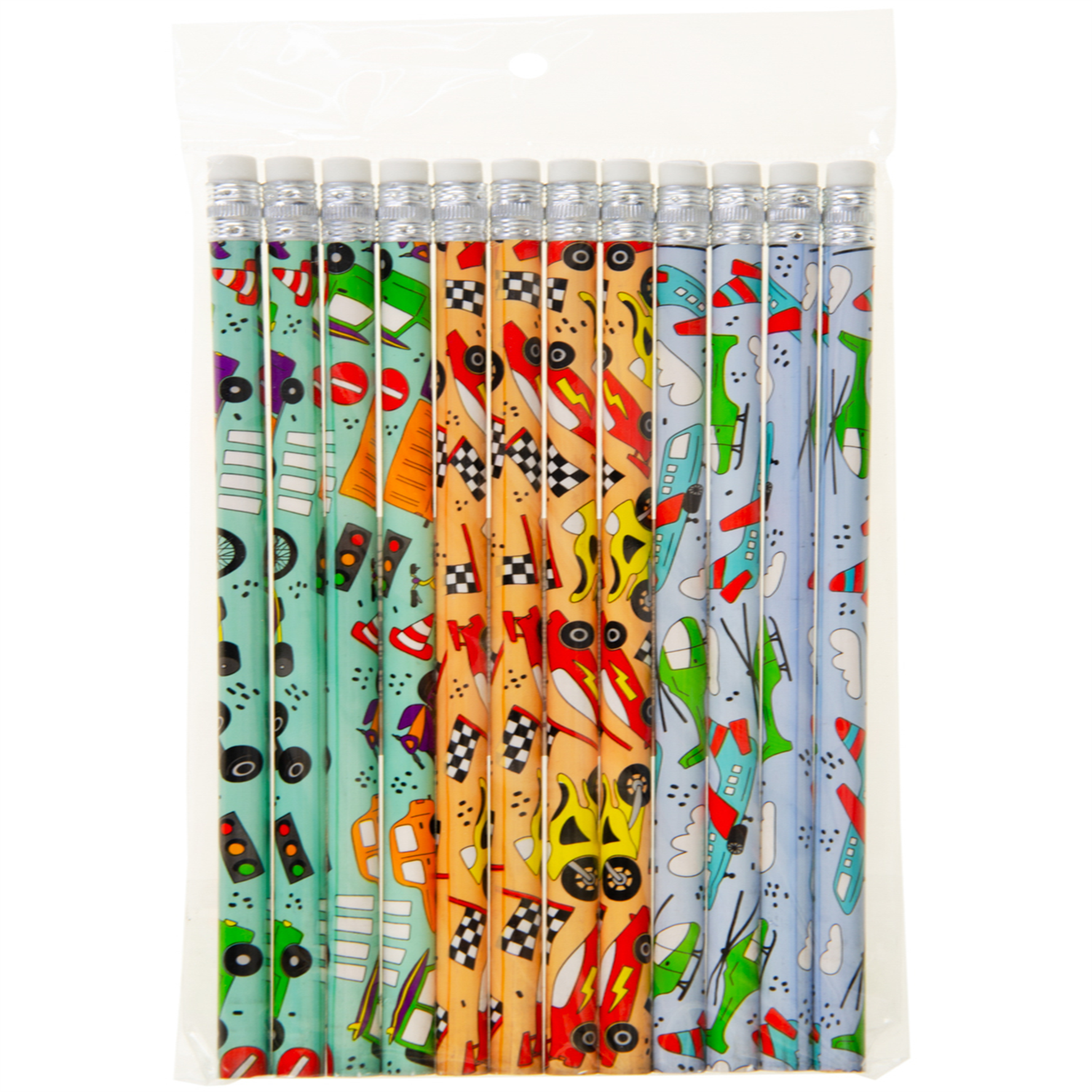 Lg-Imports Pack Of 12 Vehicles Design Pencils With Eraser - White