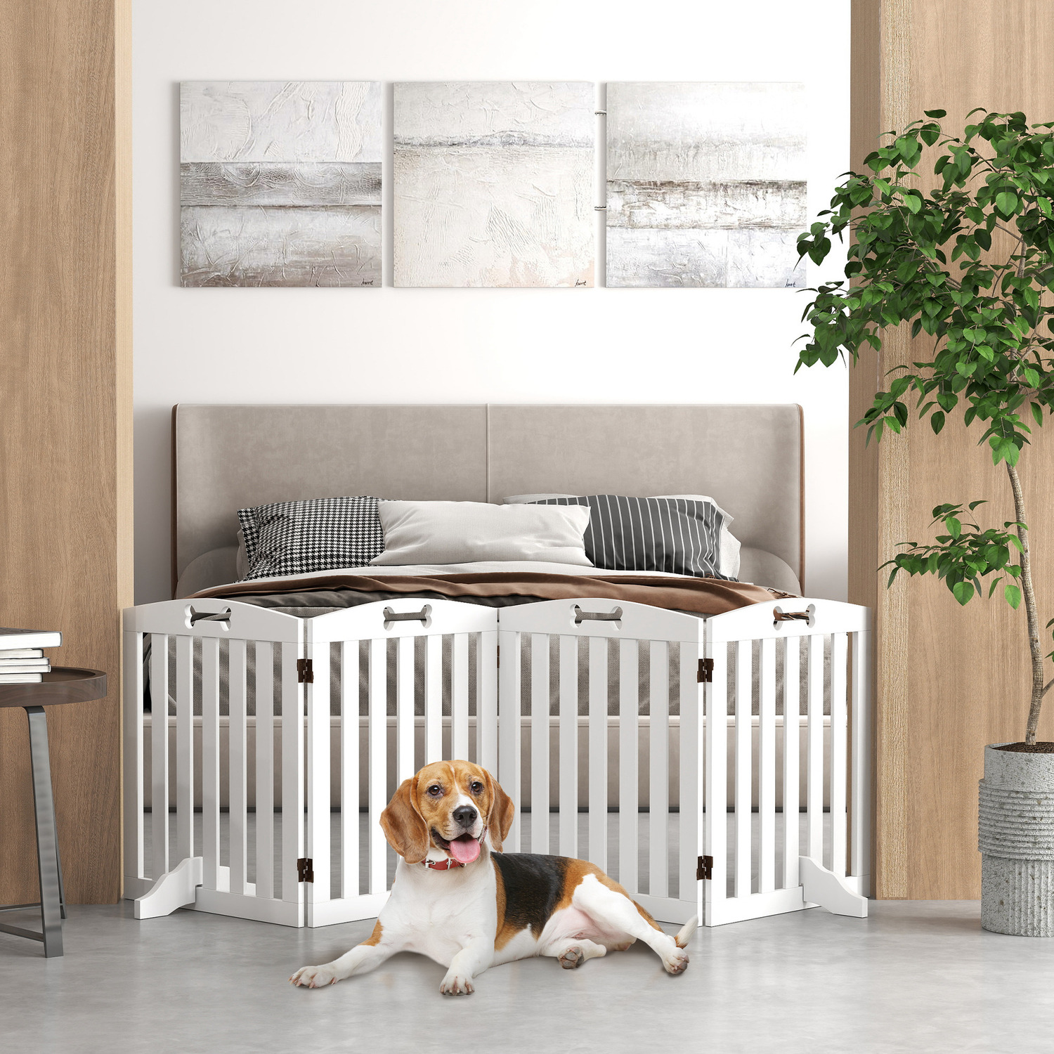 Pawhut White Wooden Dog Gate, Freestanding Pet Gate With Support Feet, - Image 3