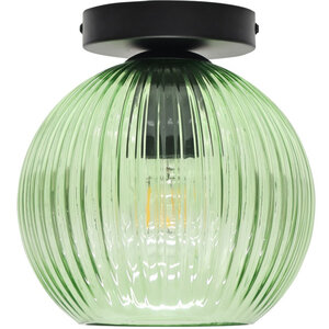 Betchley Green Ribbed Glass Globe Black Ceiling Light Fitting