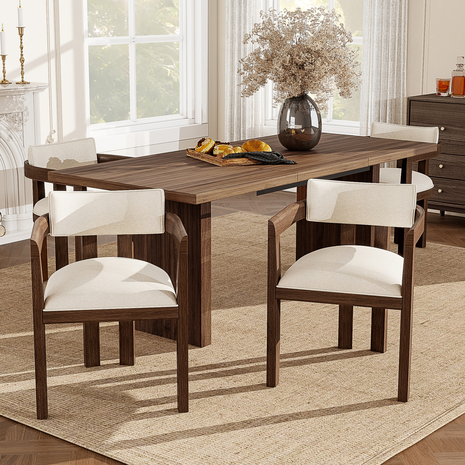 Aka Linen Dining Chairs With Solid Wood Legs, Walnut Wood Colour, Set Of 4 - Walnut