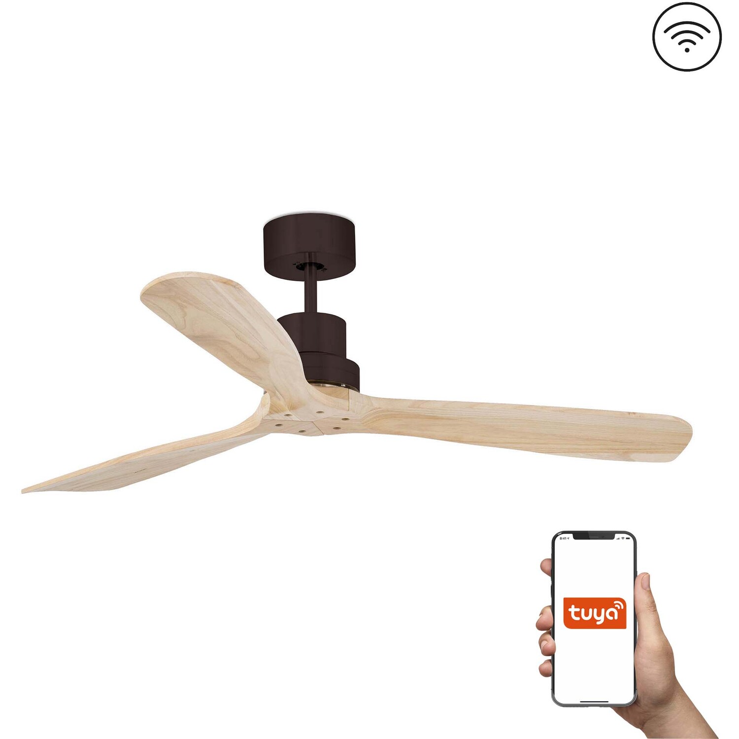 B&Q - Luminosa Lantau Large 3 Blade Ceiling Fan BrownPine Tuya Smart System - Image 2