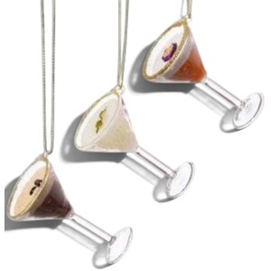 Set of 3 Martini Glasses Christmas Tree Decorations