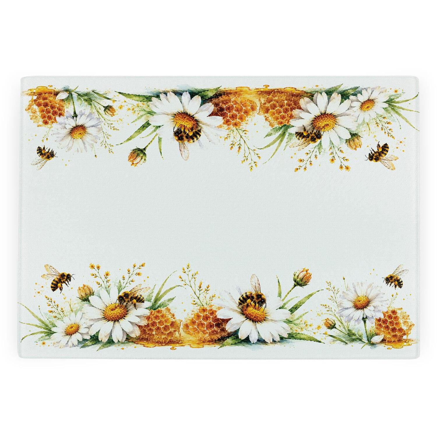 Purely Home Daisy Bees Textured Glass Worktop Protector - Small Kitchen Chopping Board - Multicoloured