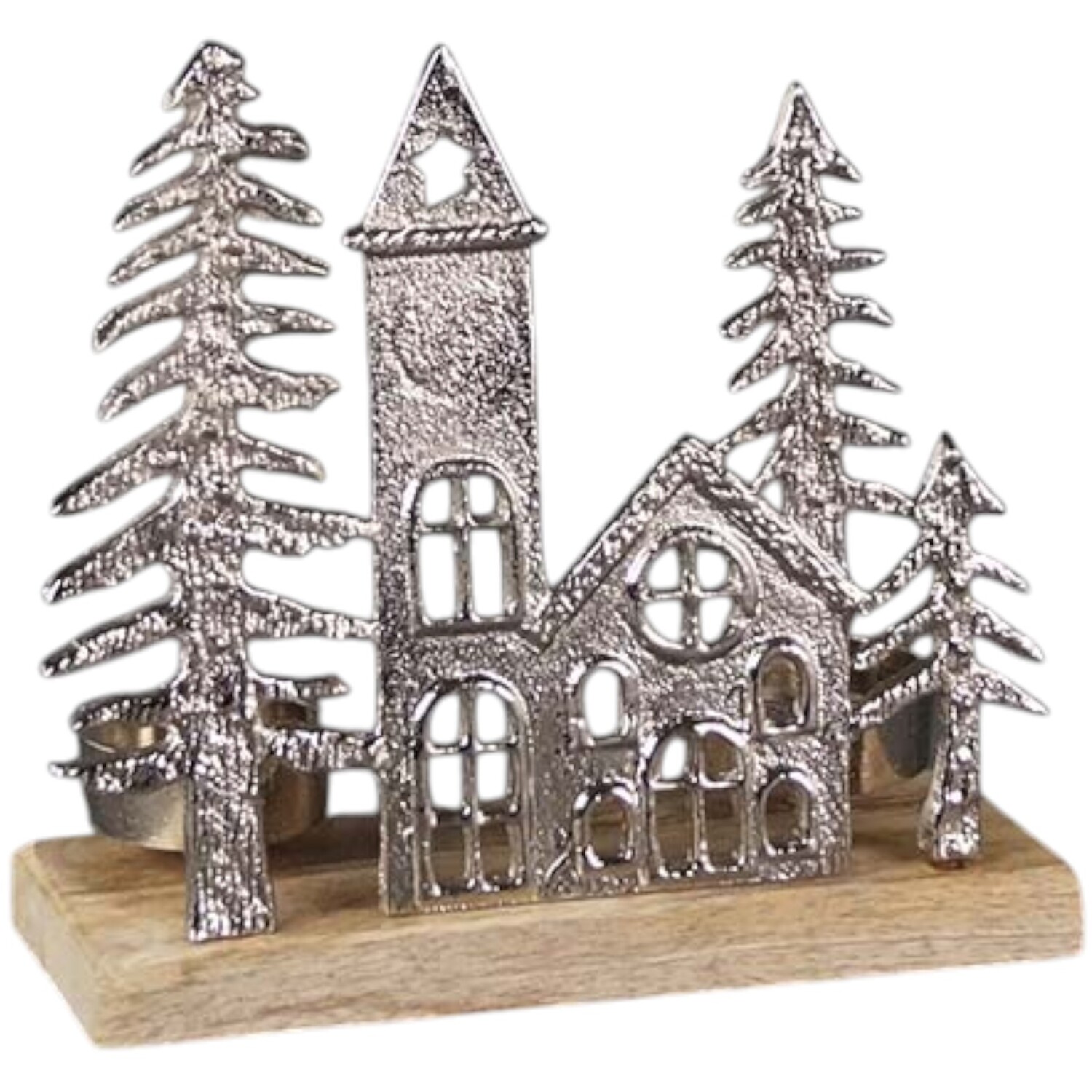 Four Candle Metal Townscape Tealight Holder in Silver