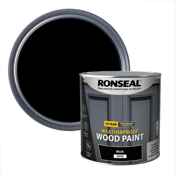 Ronseal 10 Year Weatherproof 2-in-1 Wood Paint Black Satin 2.5L